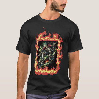 Flames Skeleton Skateboard T-Shirt