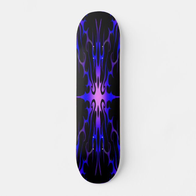 Flames Tribal Tattoo Purple and Blue skateboard Deck (Front)