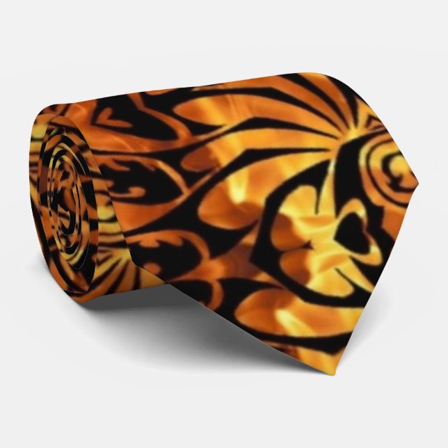 flames tropical hawaiian totem tribal tattoo neck tie (Rolled)