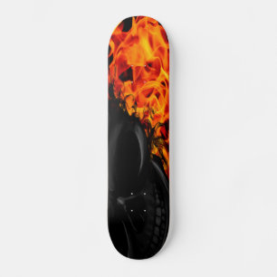 Flames with Skeleton Skateboard Deck