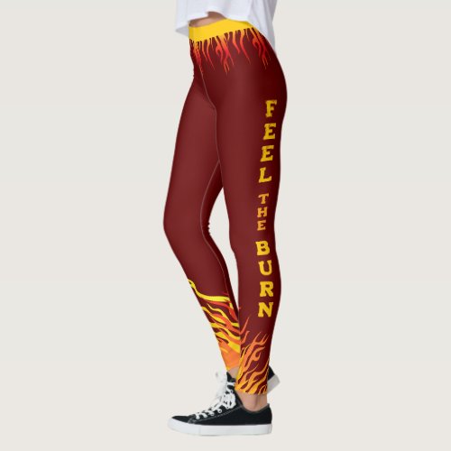 Flames with Your Name in CAPITALS on DARK RED Leggings