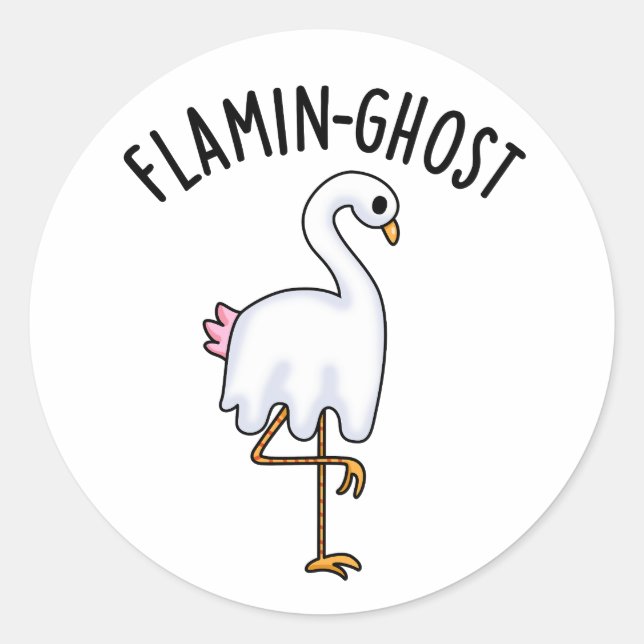 Flamin-ghost Funny Flamingo Ghost Pun  Classic Round Sticker (Front)