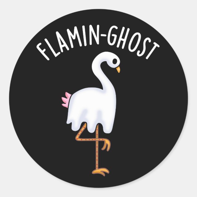 Flamin-ghost Funny Flamingo Ghost Pun Dark BG Classic Round Sticker (Front)