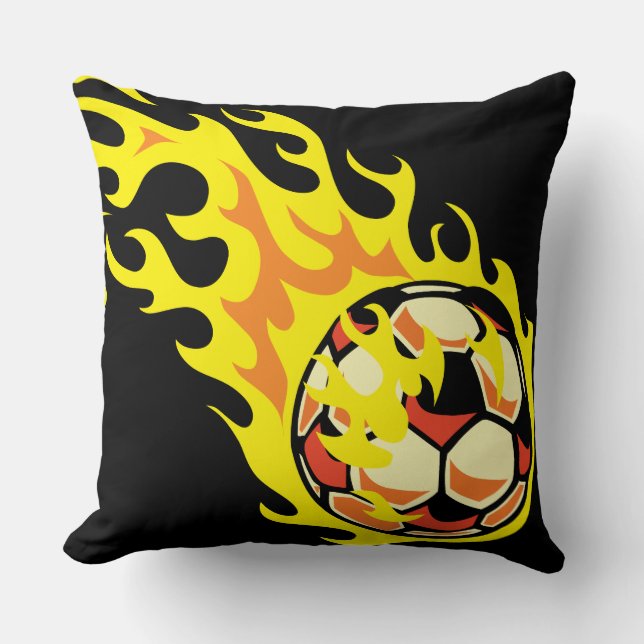 Flamin’ Soccer Ball Throw Pillow (Front)