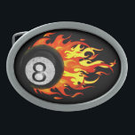 Flaming 8 Ball Belt Buckle<br><div class="desc">Flaming eight ball graphic for pool players and pool sharks.</div>
