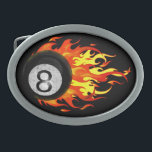 Flaming 8 Ball Belt Buckle<br><div class="desc">Flaming eight ball graphic for pool players and pool sharks.</div>