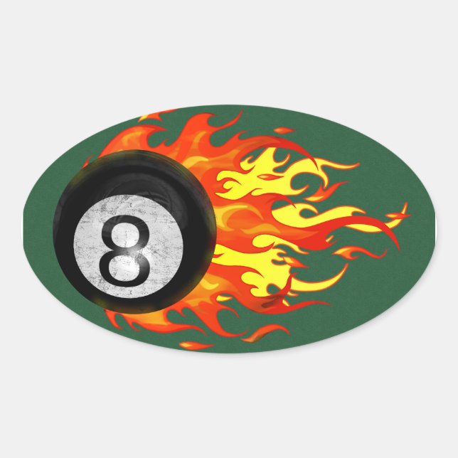 Flaming 8 Ball Oval Sticker (Front)