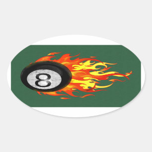 Flaming 8 Ball Oval Sticker