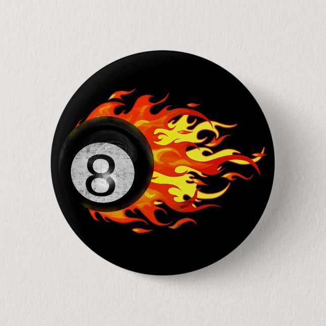 Flaming 8 Ball Pinback Button (Front)