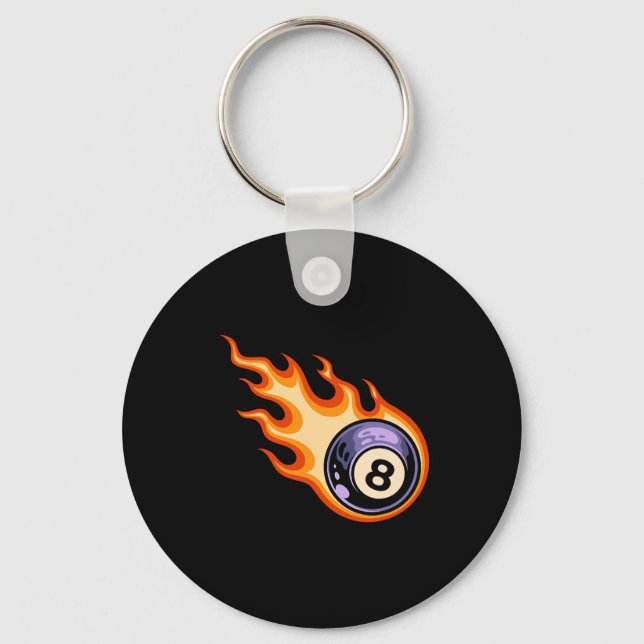 Flaming 8 Ball Pool Billiards  Keychain (Front)