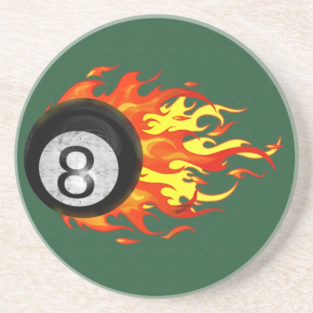 Flaming 8 Ball Sandstone Coaster (Front)