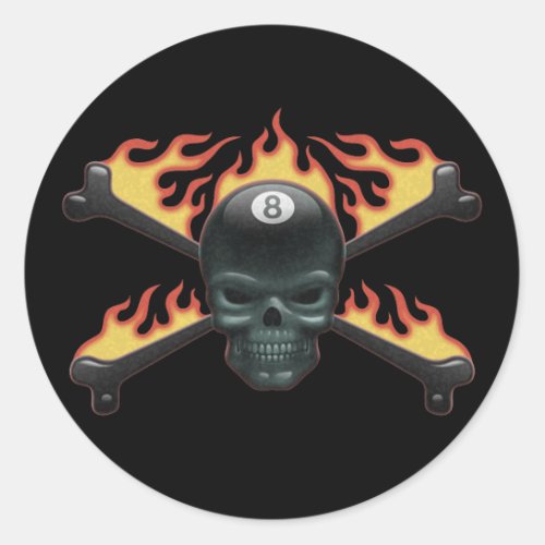Flaming 8 Skull Classic Round Sticker