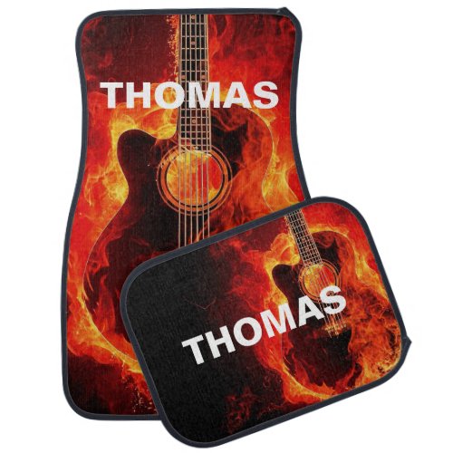 Flaming Acoustic Guitar Personalized Car Mat