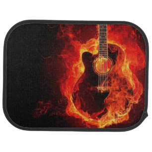 Flaming Acoustic Guitar Printed Car Floor Mat