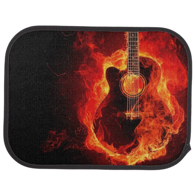 Flaming Acoustic Guitar Printed Car Floor Mat (Rear)