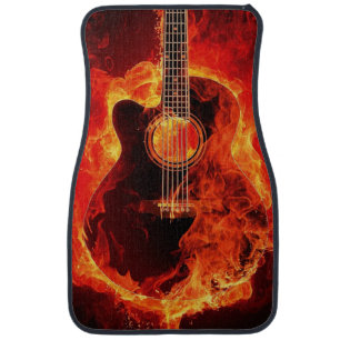 Flaming Acoustic Guitar Printed Car Mat