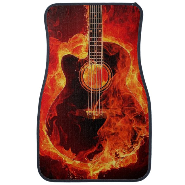 Flaming Acoustic Guitar Printed Car Mat (Front)