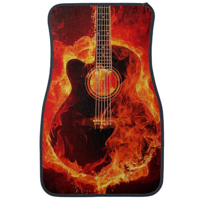Flaming Acoustic Guitar Printed Car Mat Zazzle