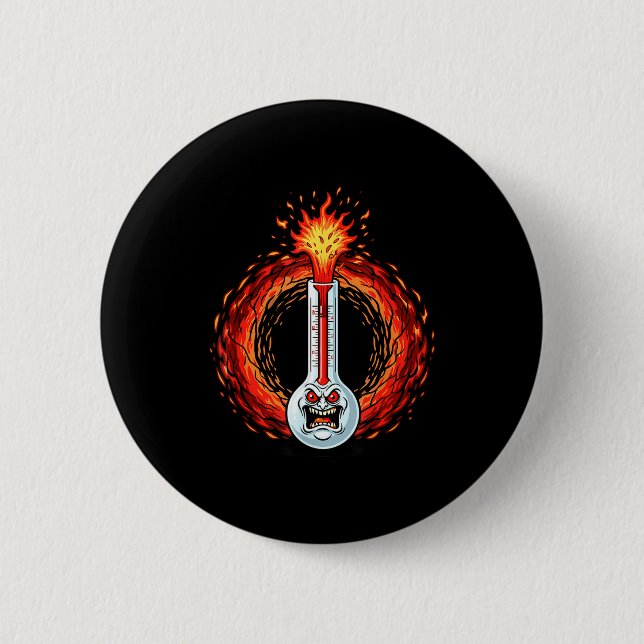 Flaming angry thermometer extreme heat rage  button (Front)