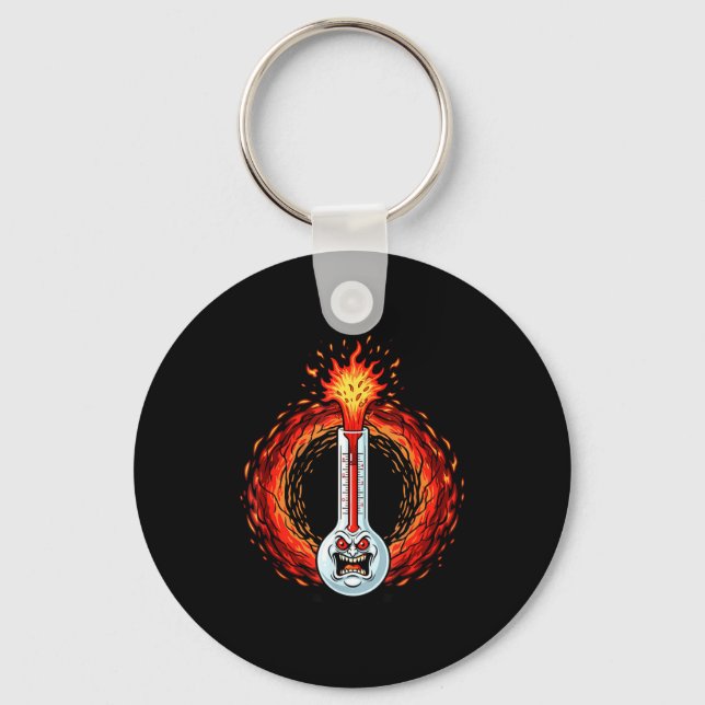 Flaming angry thermometer extreme heat rage  keychain (Front)