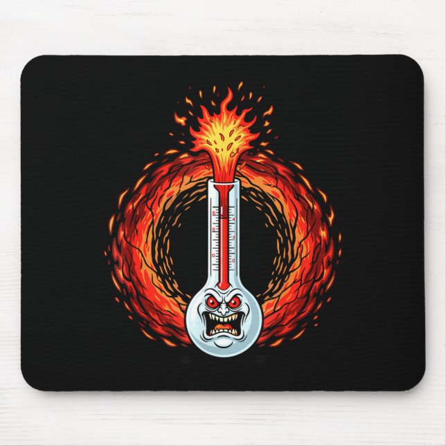 Flaming angry thermometer extreme heat rage  mouse pad (Front)