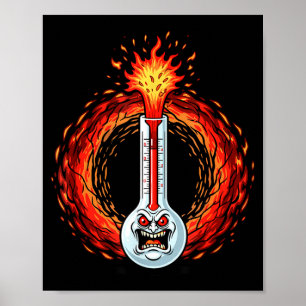 Flaming angry thermometer extreme heat rage poster