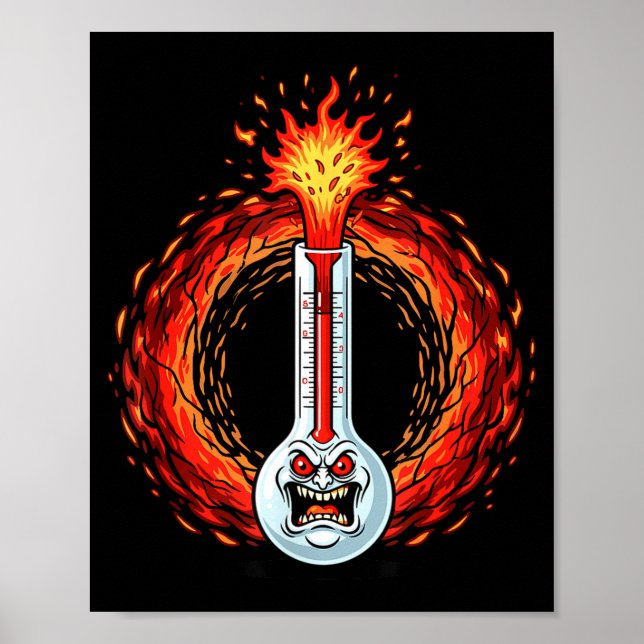 Flaming angry thermometer extreme heat rage  poster (Front)