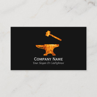 Flaming Anvil & Hammer Blacksmith Metalworking Business Card