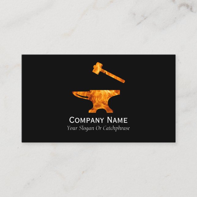 Flaming Anvil & Hammer Blacksmith Metalworking Business Card (Front)