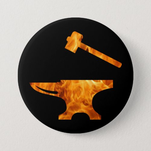 Flaming Anvil  Hammer Blacksmith Metalworking Button