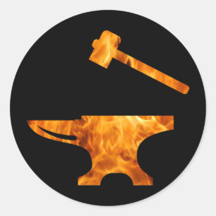 Flaming Anvil & Hammer Blacksmith Metalworking Classic Round Sticker