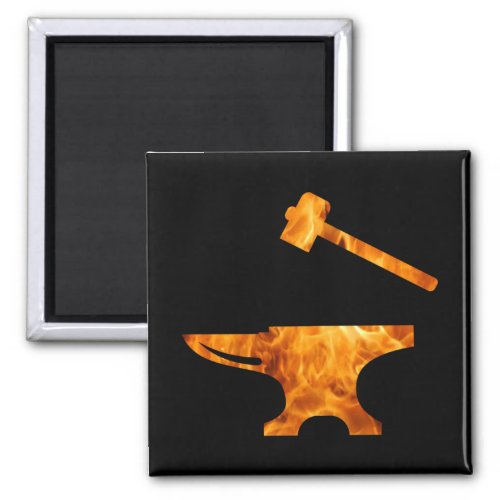 Flaming Anvil  Hammer Blacksmith Metalworking Magnet