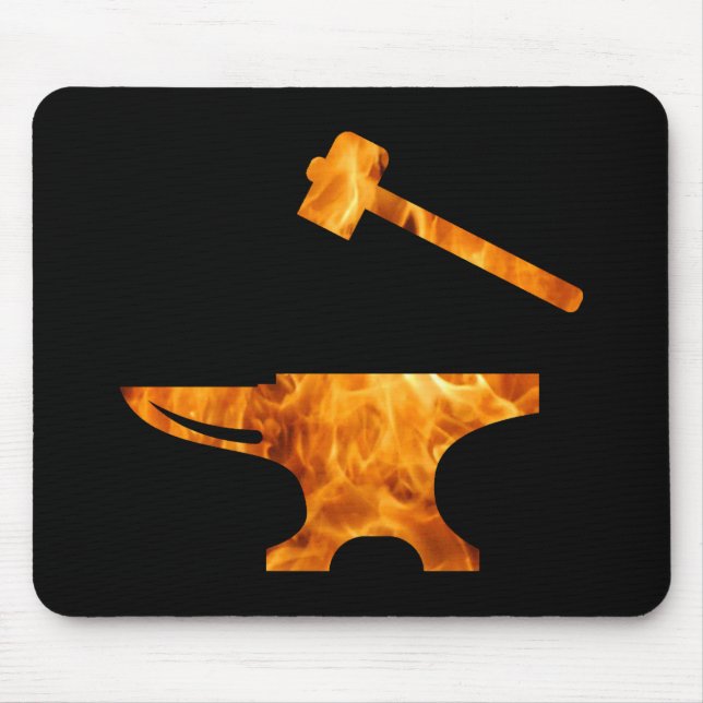 Flaming Anvil & Hammer Blacksmith Metalworking Mouse Pad (Front)