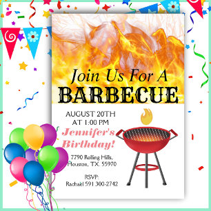 Flaming Barbecue Birthday   Invitation