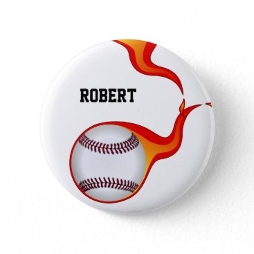 flaming baseball ball  badge pinback button