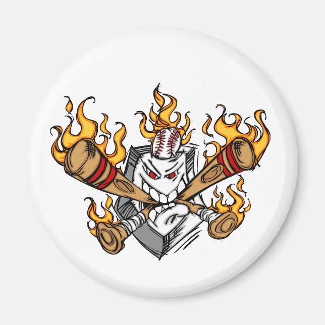 Flaming Baseball Bats Cartoon Face Magnet (Front)