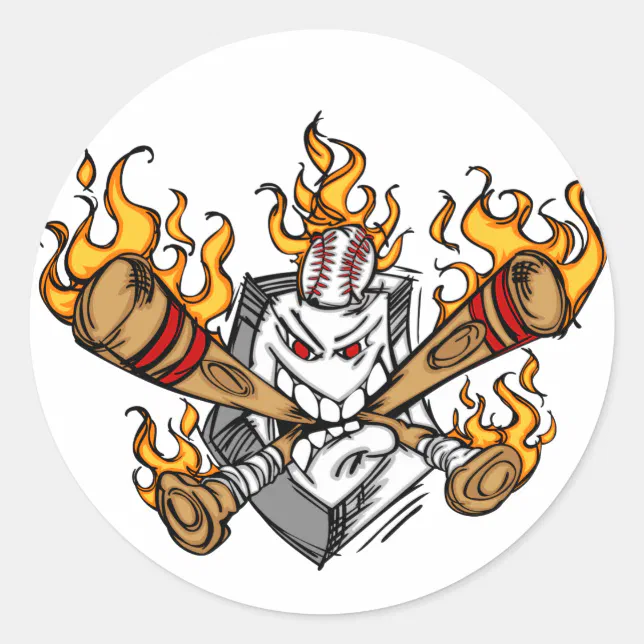 Flaming Baseball Bats Cartoon Face Stickers Zazzle
