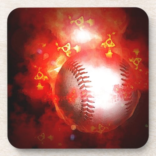 Flaming Baseball Beverage Coaster