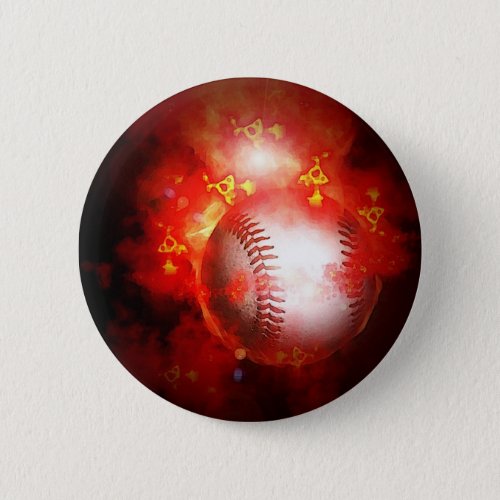 Flaming Baseball Button