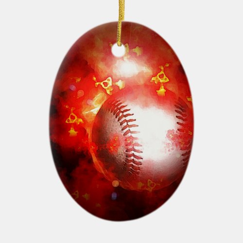 Flaming Baseball Ceramic Ornament