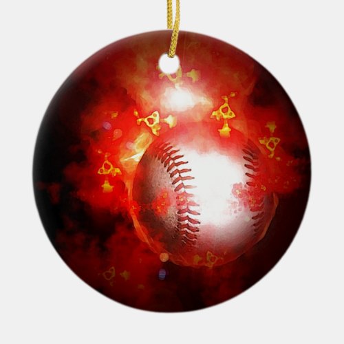 Flaming Baseball Ceramic Ornament