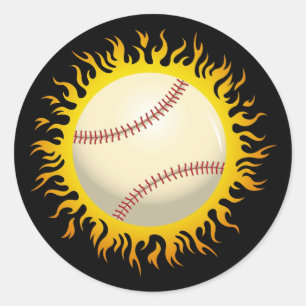 Flaming Baseball Classic Round Sticker