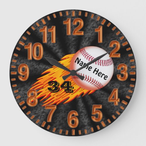 Flaming Baseball Clocks with YOUR NAME and NUMBER