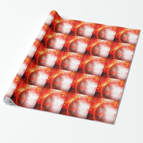 Flaming Baseball Gift Wrap For Christmas