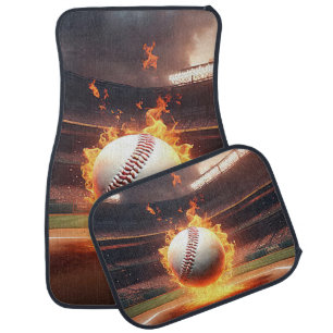 Flaming Baseball In Stadium Car Floor Mat