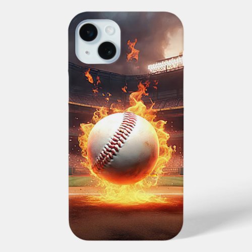 Flaming Baseball In Stadium iPhone 15 Plus Case
