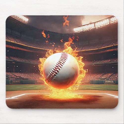 Flaming Baseball In Stadium Mouse Pad