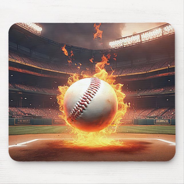 Flaming Baseball In Stadium Mouse Pad (Front)