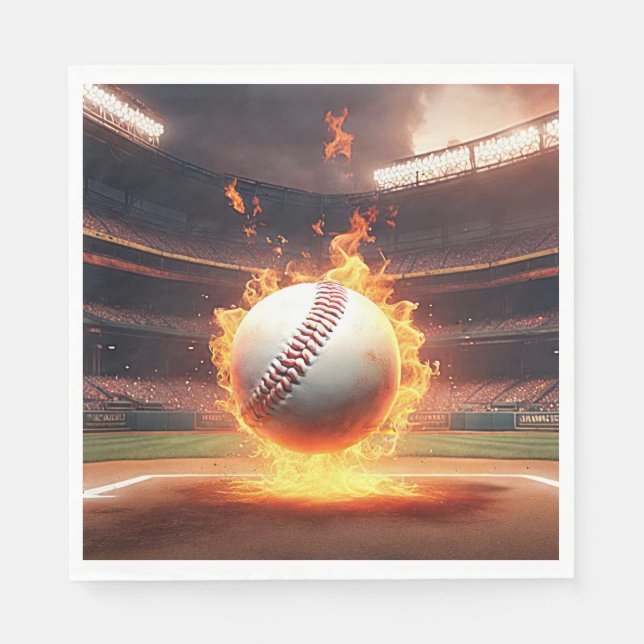 Flaming Baseball In Stadium Napkins (Front)