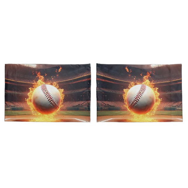 Flaming Baseball In Stadium Pillow Case (Back-Set)